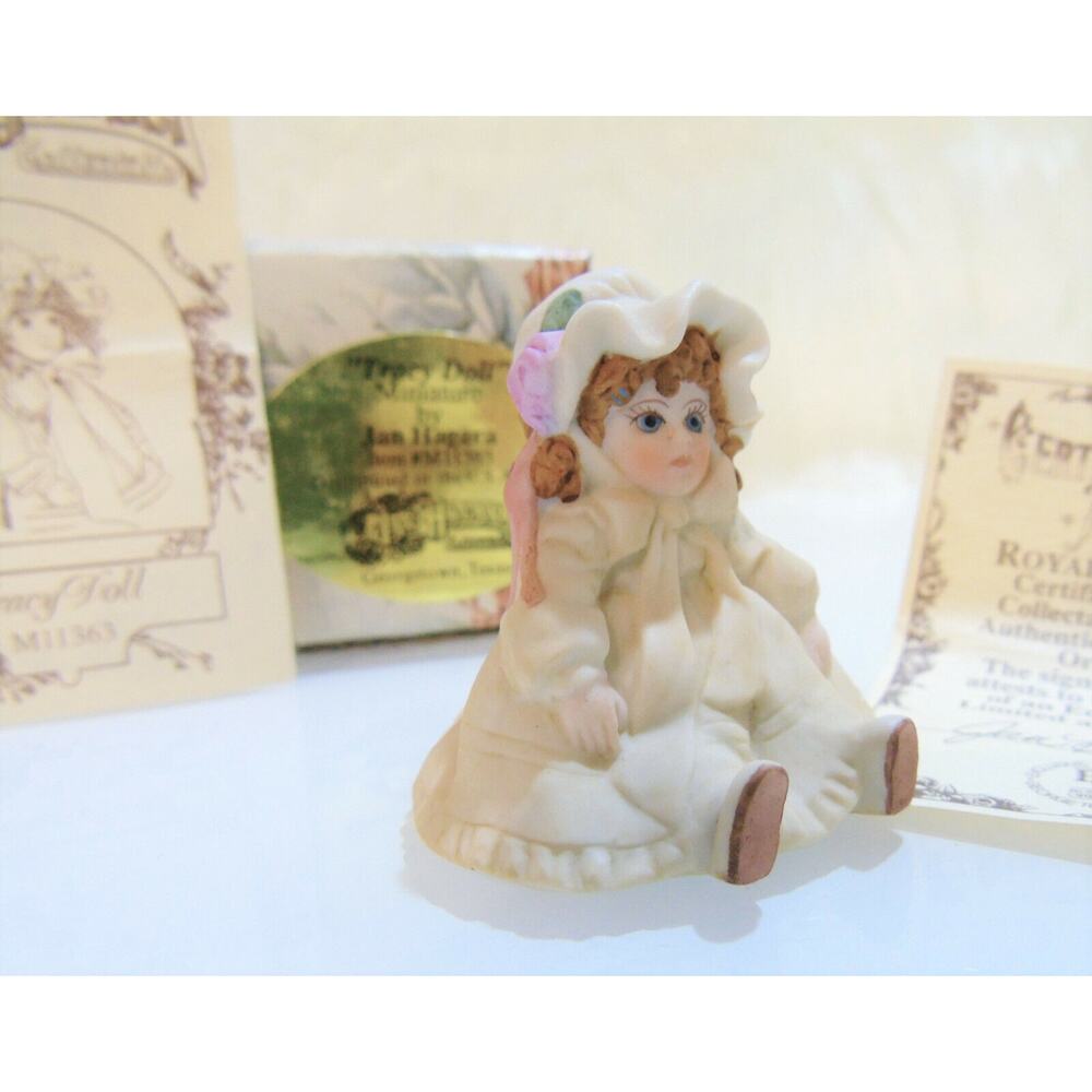 Jan Hagara Miniature Doll Tracy Porcelain Figurine White Dress & Hat In Box New